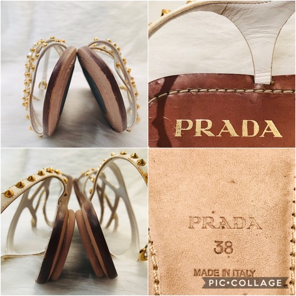 PRADA Strappy Flat Sandals White with Gold Studs - Picture 6 of 6